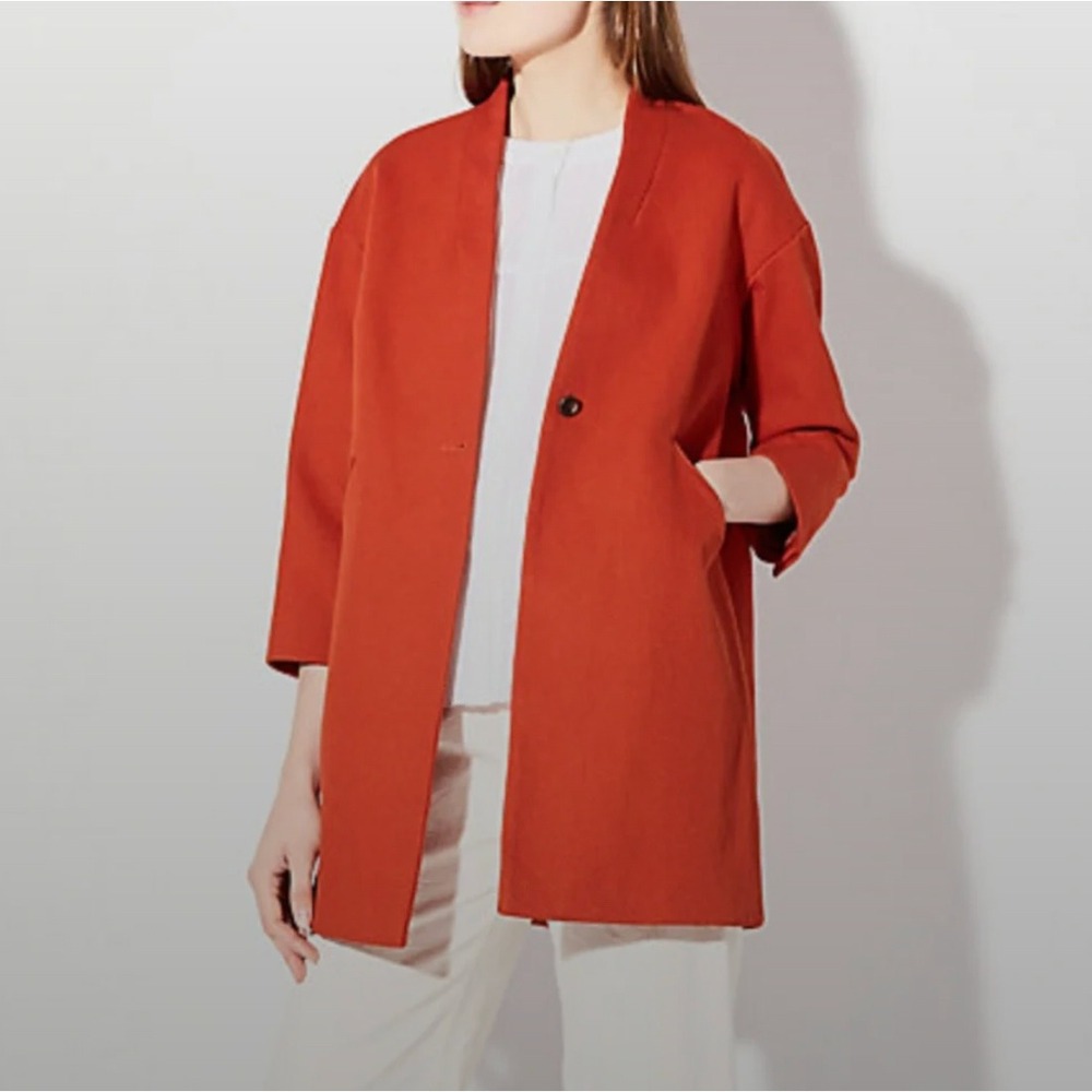 Steven Alan Cocoon Tour Coat Orange Red Textured Jacket Made in USA Womens 2